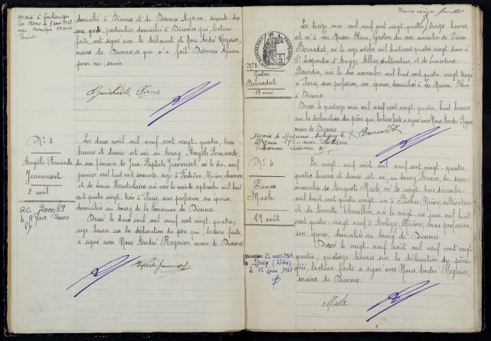 Diennes-Aubigny : actes d'état civil.