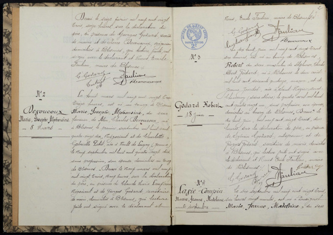 Blismes : actes d'état civil.