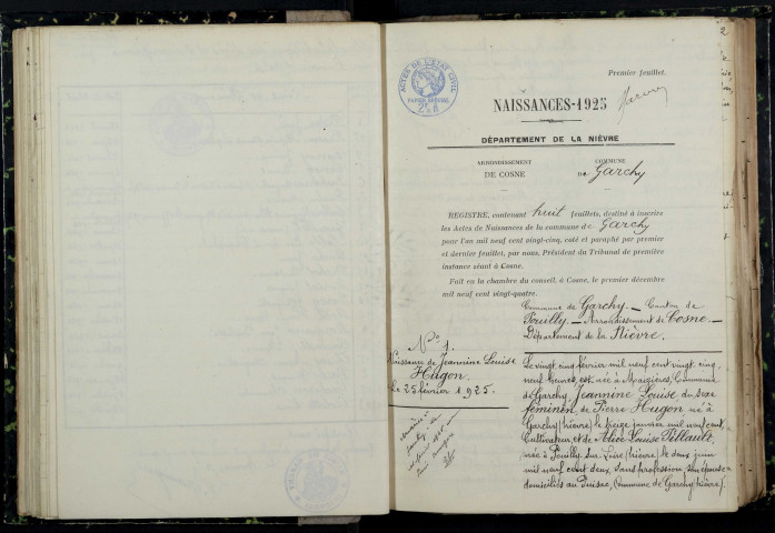 Garchy : actes d'état civil.