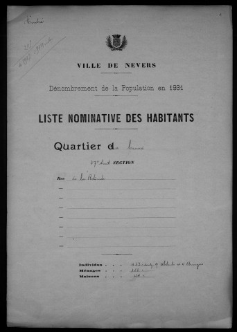 Nevers, Quartier du Croux, 37e section : recensement de 1931