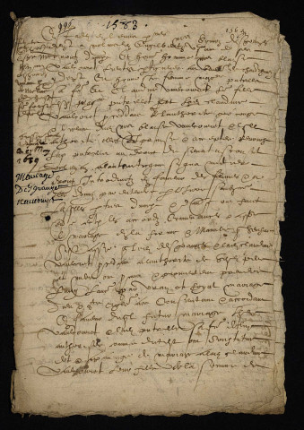 Mariage de Simon Desgranges, de Moulins-Engilbert, et de Claudine Vaucoret, fille de Blaise « Vaulcauret » lieutenant particulier au bailliage de Château-Chinon : contrat de mariage.