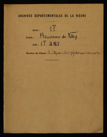 Fief de Finy à Vitry-sur-Loire : copie du terrier de 1575, exécutée en 1620 d'après une autre copie de 1605.