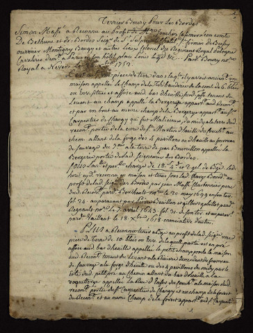 Fief des Bordes à Urzy : extrait du terrier établi par le notaire Boury.