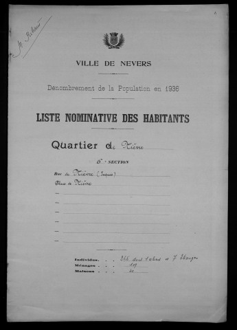 Nevers, Quartier de Nièvre, 6e section : recensement de 1936