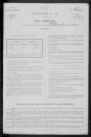 Montenoison : recensement de 1891