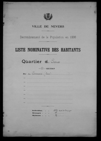 Nevers, Quartier du Croux, 10e section : recensement de 1936
