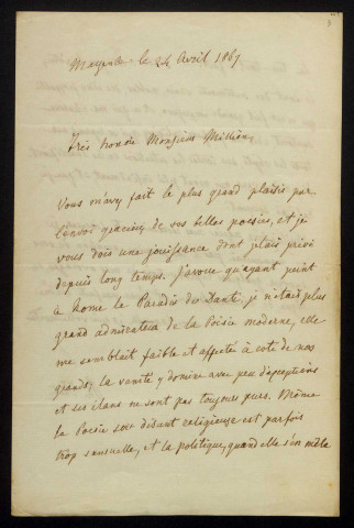 VEIT (Philippe), peintre à Mayence (Allemagne) (1793-1877) : 3 lettres.