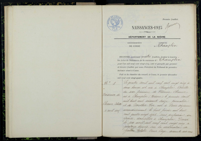 Champlin : actes d'état civil.