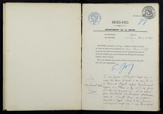 Saint-Benin-d'Azy : actes d'état civil (décès).