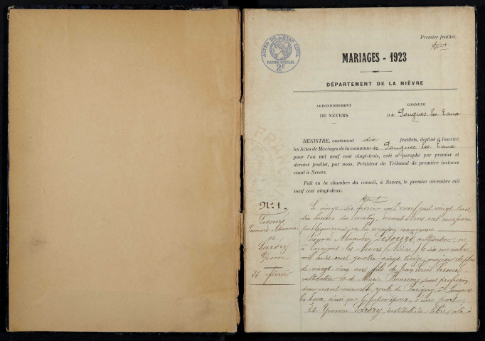 Pougues-les-Eaux : actes d'état civil (mariages).