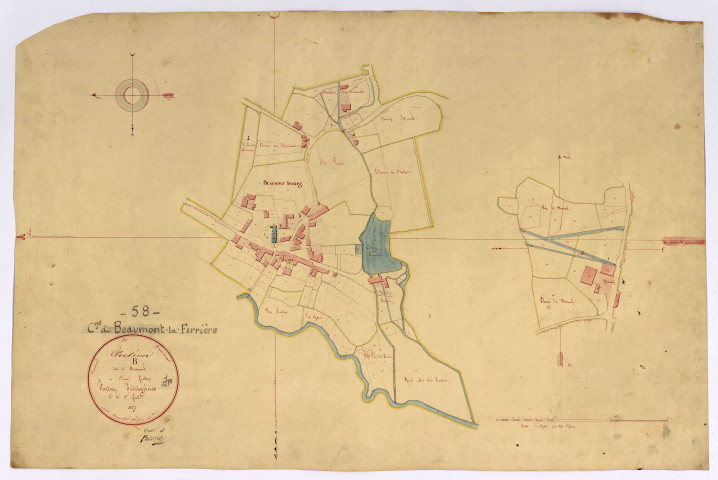 Beaumont-la-Ferrière, cadastre ancien : plan parcellaire de la section B dite de Beaumont, feuille 1, développement