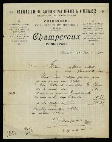 CHAMPEROUX, chausseur à Prémery (Nièvre) : 4 lettres.
