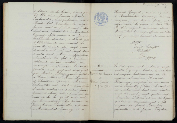 Montambert-Tannay : actes d'état civil.