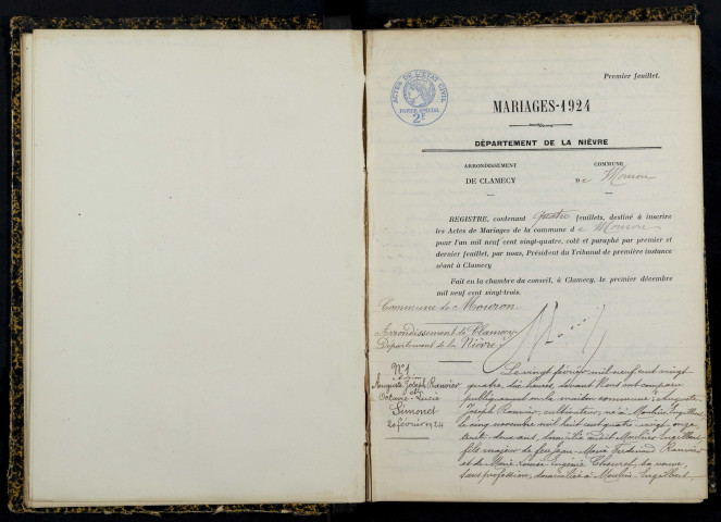 Mouron-sur-Yonne : actes d'état civil.