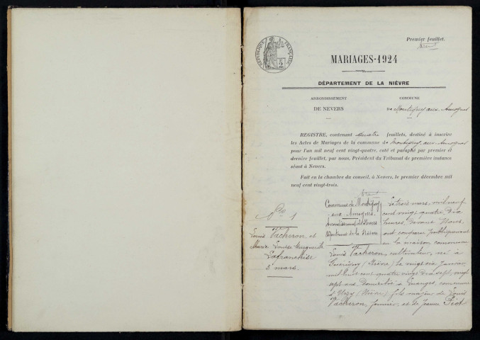 Montigny-aux-Amognes : actes d'état civil.