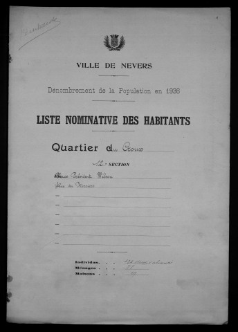 Nevers, Quartier du Croux, 12e section : recensement de 1936