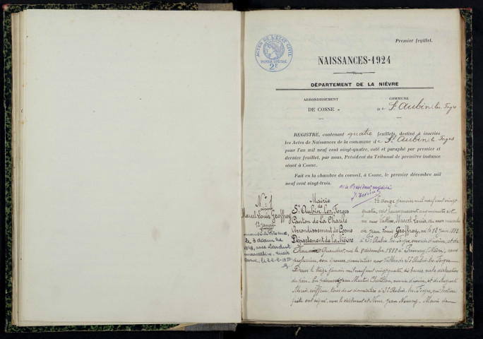 Saint-Aubin-les-Forges : actes d'état civil.