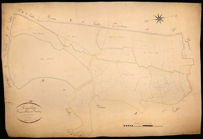 Sémelay, cadastre ancien : plan parcellaire de la section B dite du Vernay, feuille 3