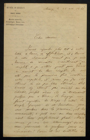 REVON (Louis), conservateur du musée d'Annecy (1833-1884) : 31 lettres.