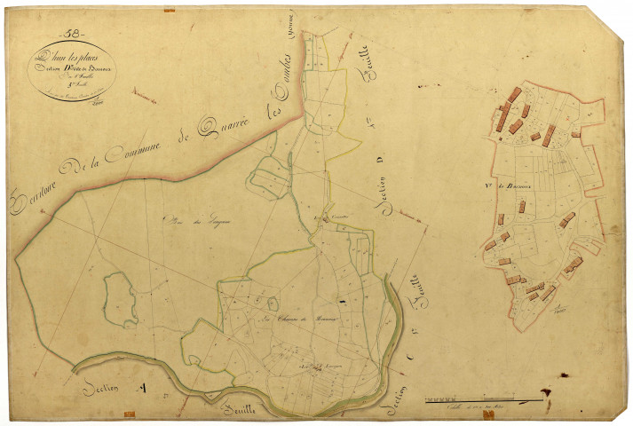 Dun-les-Places, cadastre ancien : plan parcellaire de la section D dite de Bornoux, feuille 3