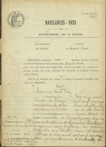 Saint-Ouen-sur-Loire : actes d'état civil.