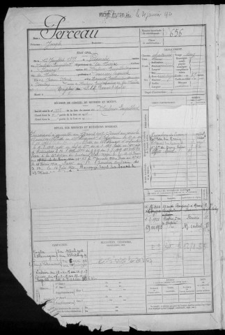 Bureau de Nevers, classe 1919 : fiches matricules n° 655 à 1034