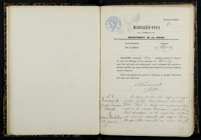 Marcy : actes d'état civil.