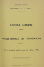 Session du Conseil général du 17 mars 1976 : procès-verbaux des délibérations (p. 1-75), table des matières (4 p.), index