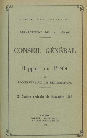 Session du Conseil général des 20-22 novembre 1956 : procès-verbaux des délibérations (p. 187-372), table des matières (p. 373-383)