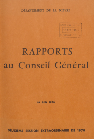 Session du Conseil général des 19-20 juin 1979 : rapports du préfet (n° 1-108), table des matières (p. 1-7)