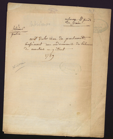 Arrest de la Cour du Parlement qui ordonne qu'une Ordonnance rendue, le 5 Avril 1788, par les Officiers de Justice de Moulins en Gilbert, portant réduction & fixation du poids des Mesures dont on se sert dans l'étendue de ladite Justice, sera exécutée selon la forme et la teneur. Du 3 Février 1789