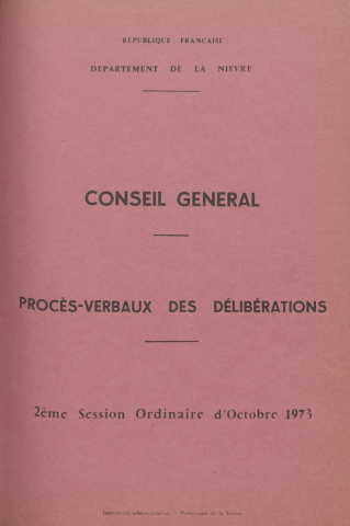 Session du Conseil général du 3 octobre 1973 : procès-verbaux des délibérations (p. 1-43), table des matières (2 p.)