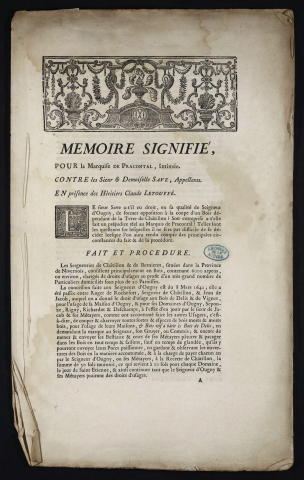 Mémoire signifié, pour la Marquise de Pracomtal, Intimée. Contre les Sieur & Demoiselle Save, Appellants. En présence des Héritiers Claude Letouffé