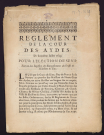 Reglement de la cour des aydes, du douzième juillet 1629 pour l'élection de Sens. Requête présentée par Maître Claude le Muet, Fermier des Aydes des Elections de Vezelay, Clamecy et Chatel-Chinon, et Olivier Chaillou, fermier des Aydes de la ville et election de Sens