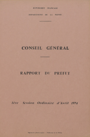 Session du Conseil général du 9 avril 1974 : rapports du préfet (n° 1-46), table des matières (p. 1-3)
