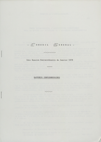 Session du Conseil général des 16-18 janvier 1979 : rapports complémentaires (n° 114-119)