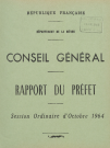 Session du Conseil général des 12-13 octobre 1964 : rapports du préfet (n° 1-36), table des matières (p. 1-4), procès-verbaux des délibérations (p. 1-133), table des matières (p. 1-8)