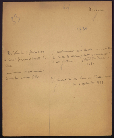 Avertissement que Messieurs les Curez des Paroisses sujettes à la Fondation de Nevers sont priez de publier à leurs Prônes du Dimanche de la Passion & du Dimanche des Rameaux