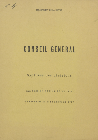 Session du Conseil général des 11-12 janvier 1977 : synthèse des décisions