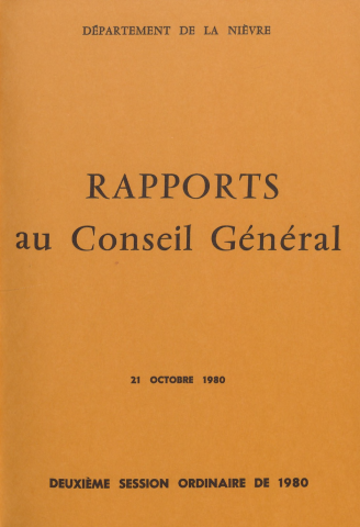 Session du Conseil général des 21-22 octobre 1980 : rapports du préfet (n° 1-87), table des matières (p. 1-6)