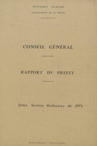 Session du Conseil général du 26 octobre 1971 : rapports du préfet (n° 1-36), table des matières (p. 1-3)