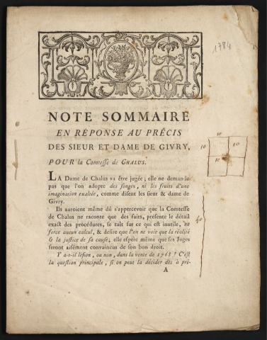 Note sommaire en réponse au précis des Sieur et Dame de Givry, pour la Comtesse de Chalus