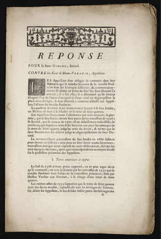 Réponse pour le Sieur Durand, Intimé. Contre les Sieur & Dame Perotin, Appellans